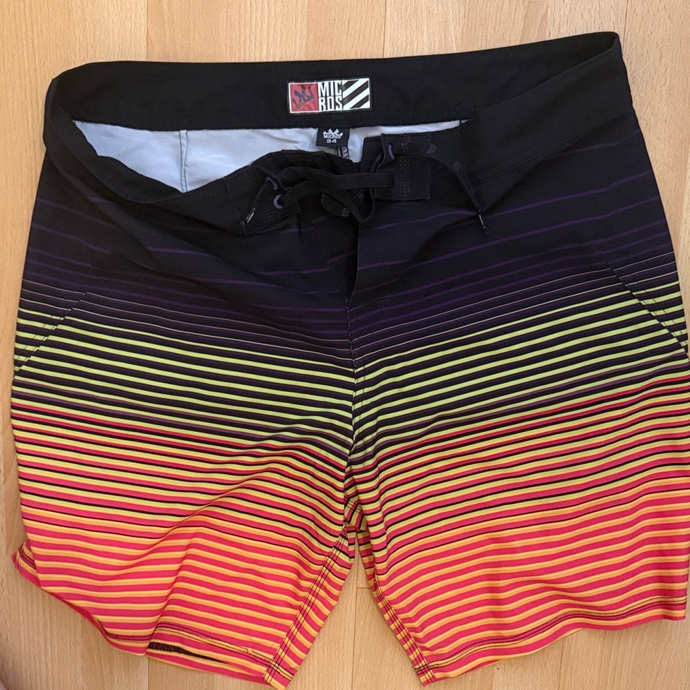 Micros Black and Multicolor Striped Swim Shorts